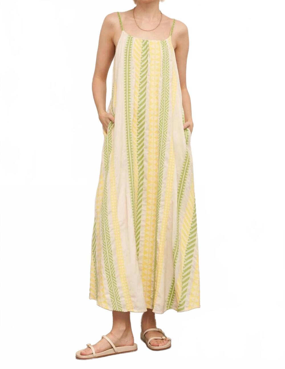 NEW EN CREME neon embroidered cami maxi dress in yellow green